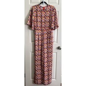 TRAFFIC PEOPLE Vibrant Tile Print Colorful Wide Leg Jumpsuit